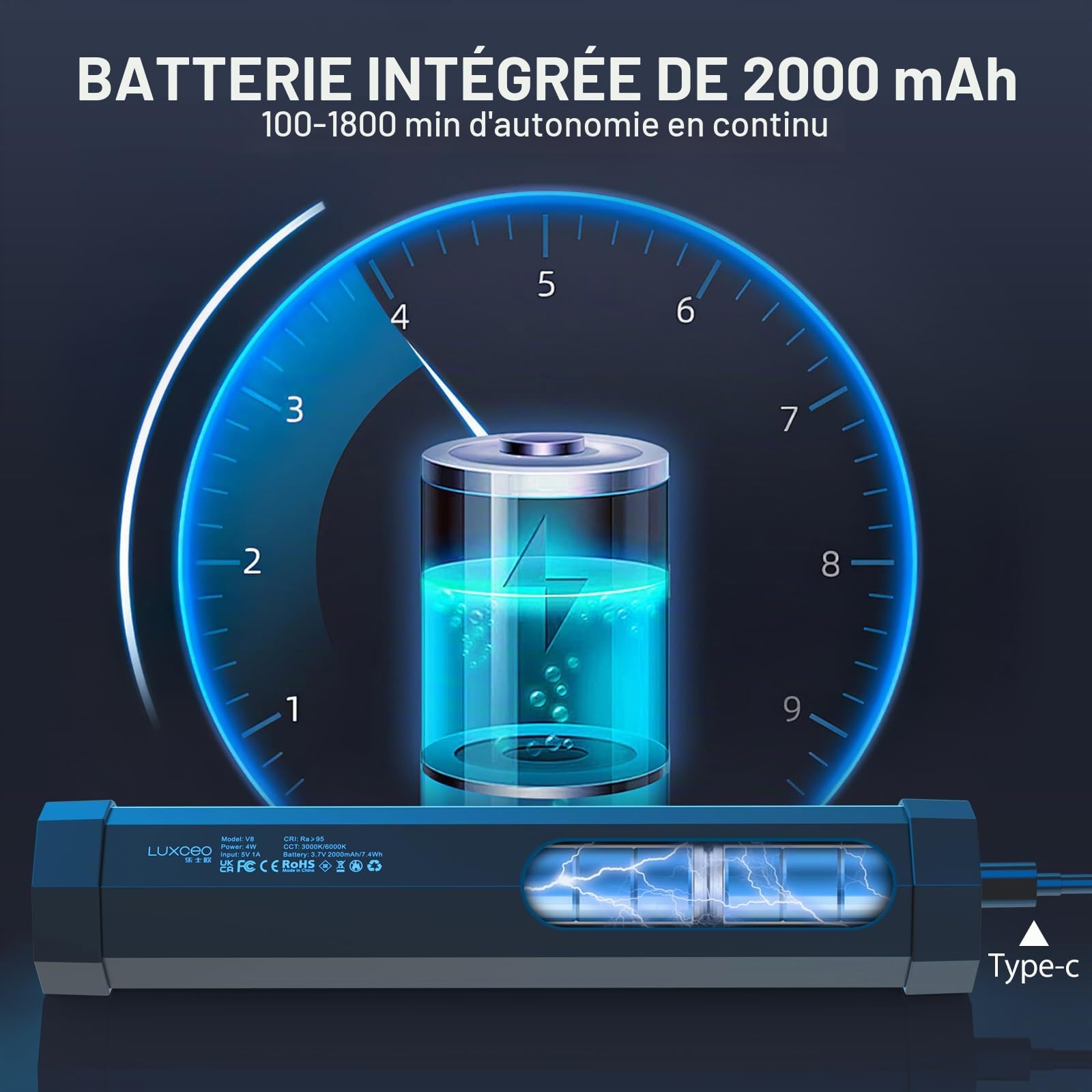 LUXCEO Eclairage Video LED,Bâton Lumineux LED RVB 3000 K/6000 K,Lumiere Photo RVB avec Batterie de 2000 mAh,CRI95+,Lumière de Photographie Portable pour Photographie Youtube,TikTok Video Vlog