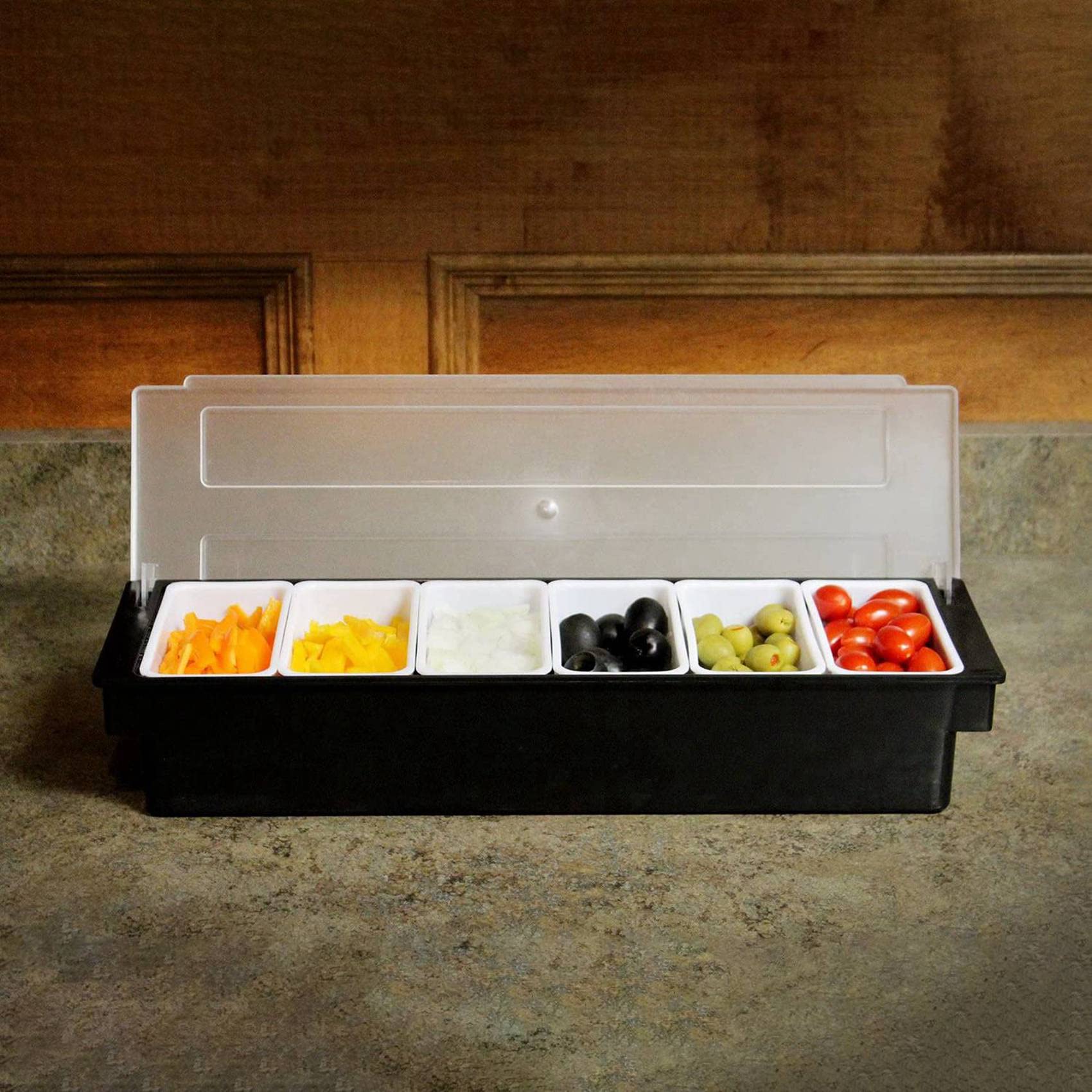 2X Eisgekühltes Gewürz, Das Behälter Gekühlte Garniertablett Bar für Hausarbeit Oder Restaurant Six Grid Seasoning Box Serviert