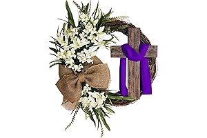 22'' Vine Cross Easter Wreath with Bowknot Ribbon for Front Door