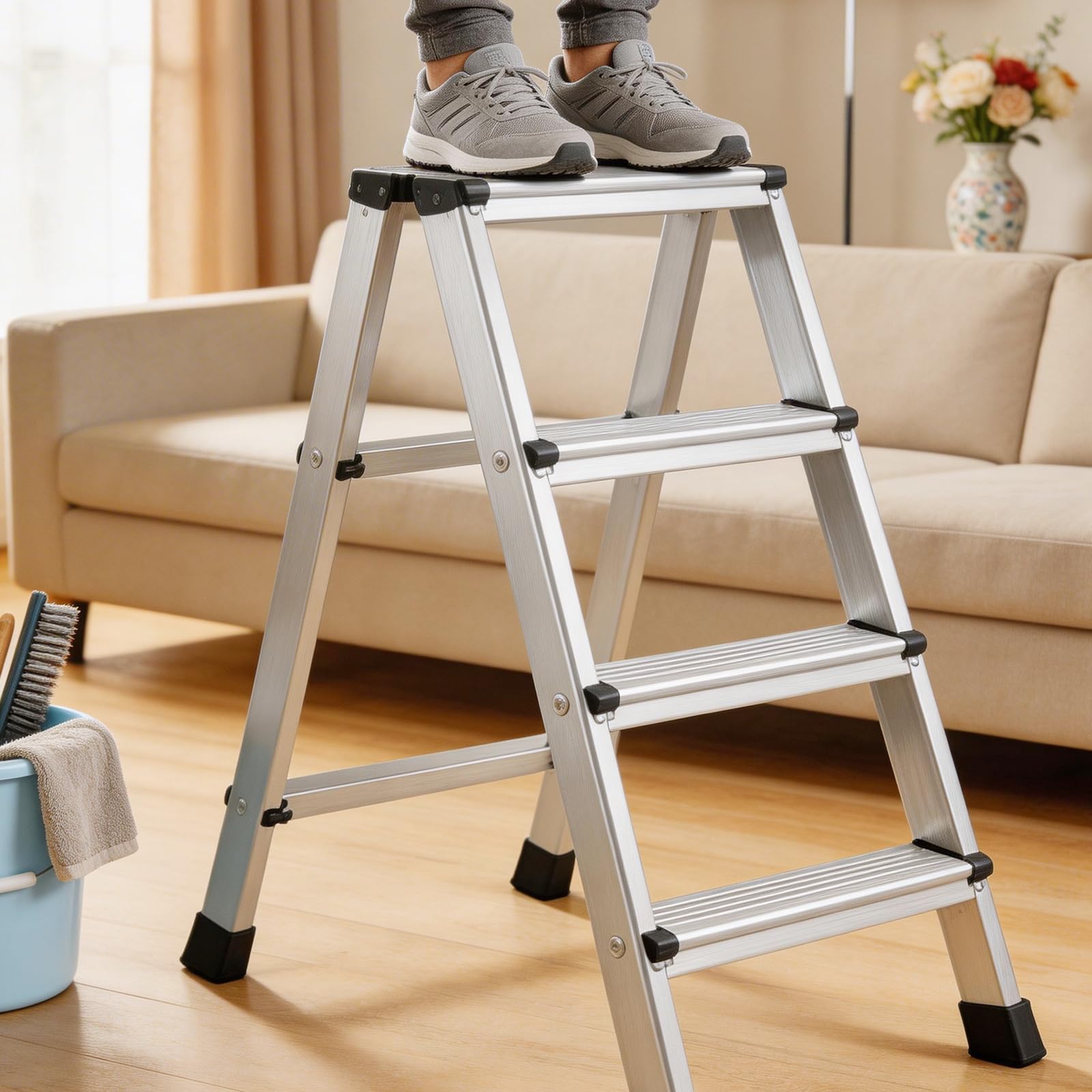 Yaxloi 4 Pezzi Piedini Scala Alluminio, Piedini in Gomma per Scala, Gommini per Alluminio, Adatto per con Tubi Quadrati da 2x4 Cm, Antiscivolo per Situazioni di Accesso in Quota - 5