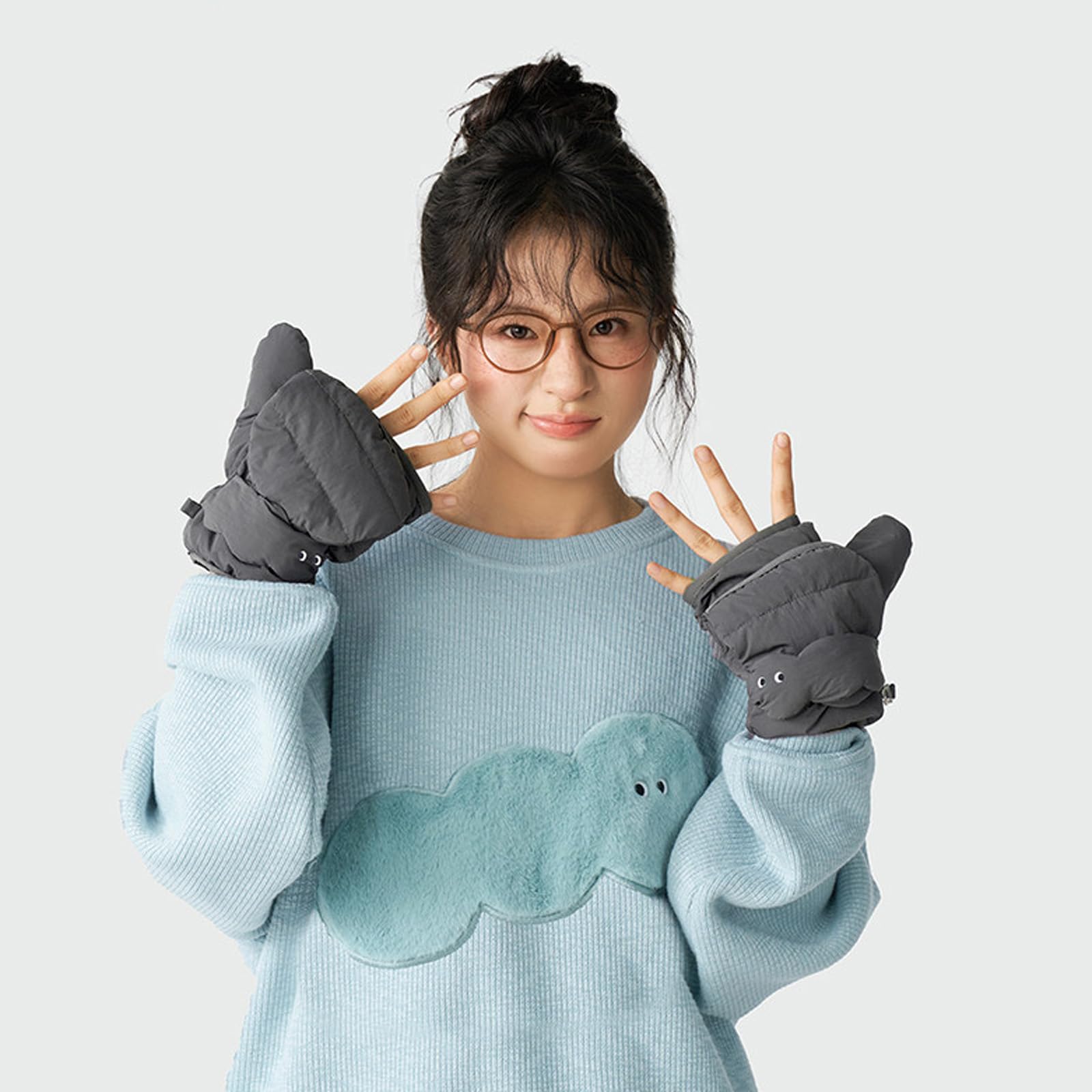 Guanti da Sci Uomo E Donna, Muffole Calde con Interno Felpato Neve, Design Ribaltabile, Termici Impermeabili, per Ciclismo, Sci Alpino,Grigio,One Size