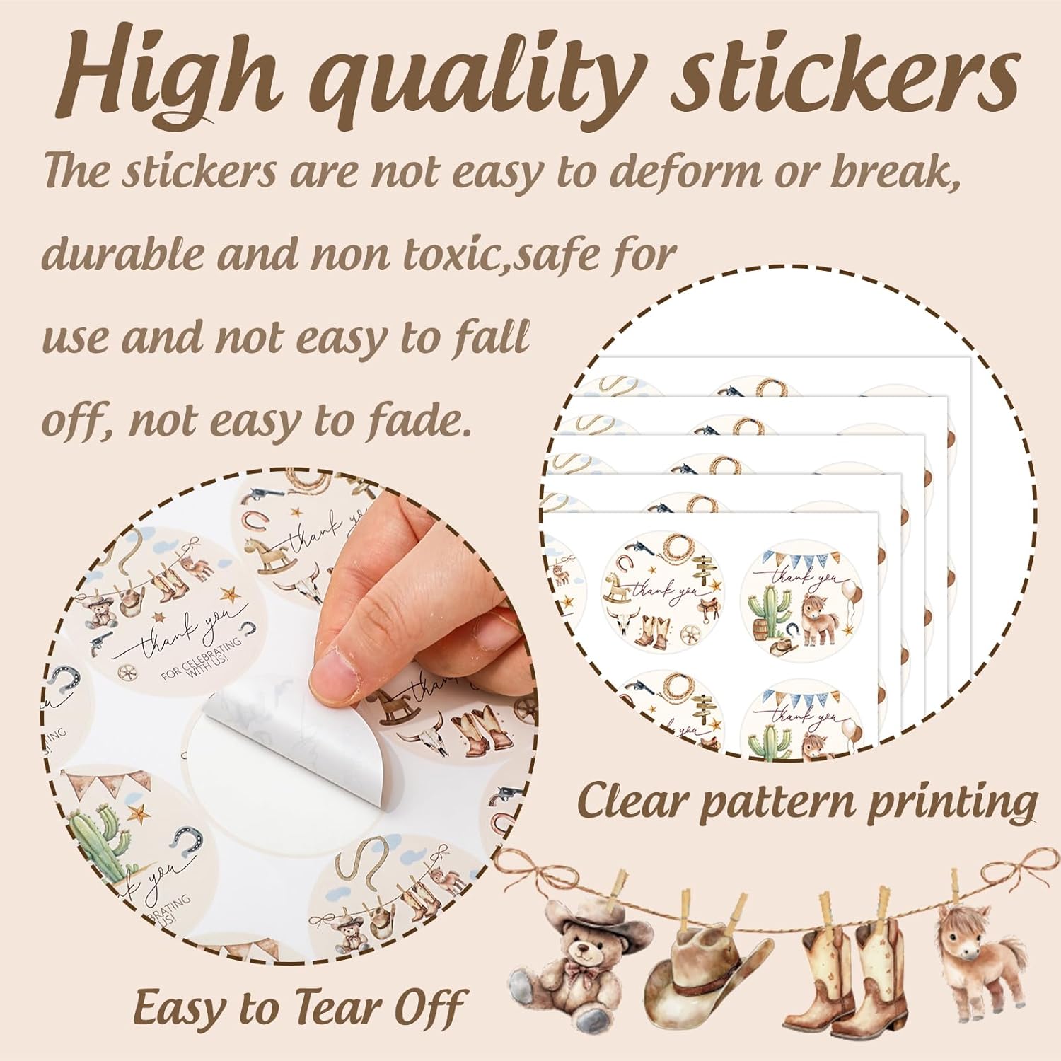 100Pcs Western Cowboy Thank You Stickers Vintage Wild West Rodeo Baby Shower Adhesive Sealing Label Decal Boots Cactus Sticker for Birthday - Image 3