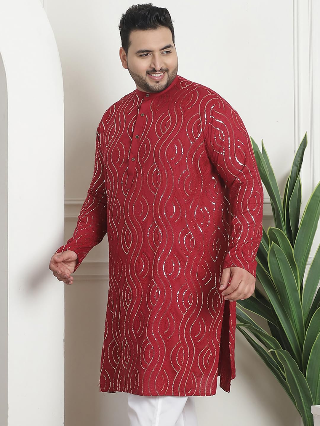 Sojanya Plus (Since 1958) Men's Cotton Designer Maroon Long Kurta