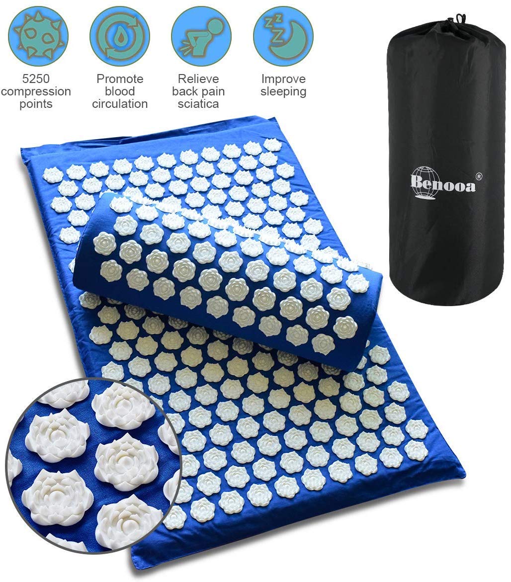 Massager Cushions Lotus Acupressure Mats Pillow Yoga Mats Bed Pilates Yoga Massager Pain Stress Relief with Pillow Fold Bag