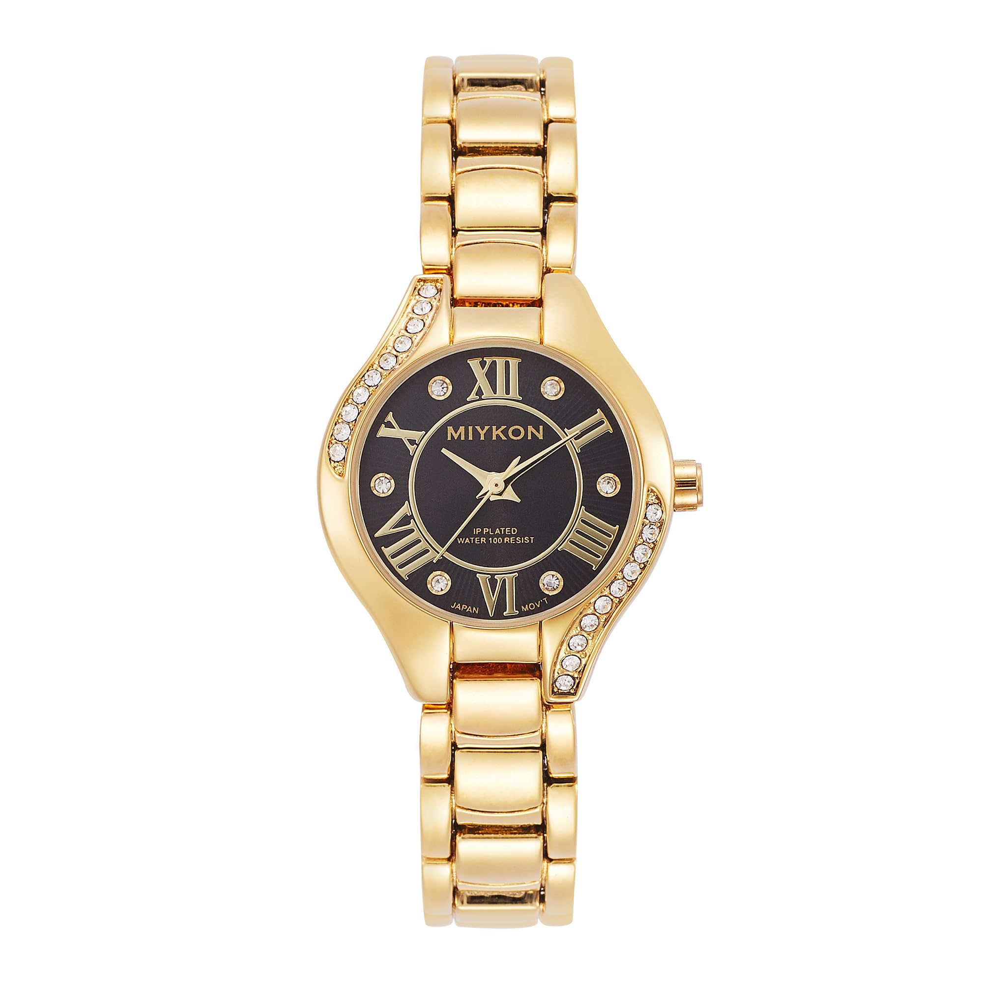 Miykon Silber- und Gold-Uhren für Damen, kleine zierliche Damenuhr mit echten Kristallen, ionenpoliertes Damen-Schmuckarmband, kratzfestes Glas, japanisches Quarz, 30,5 m wasserdicht, Goldfarbenes