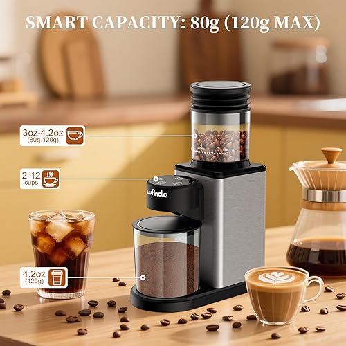 Miniatura 4 de Wancle Molinillo de café eléctrico con pantalla táctil, temporizador de precisión, 25 ajustes de molienda, antiestático, acero inoxidable, fácil de