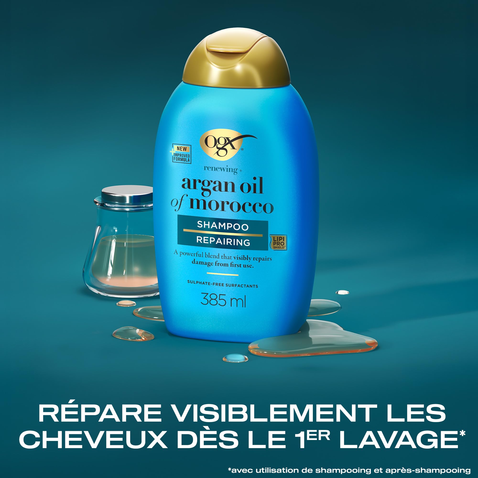 OGX | Shampooing Réparateur Huile d'Argan du Maroc (flacon de 385 ml) – Soin capillaire pour cheveux secs et abîmés – Shampoing sans sulfate