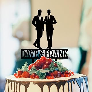 Two Groom Same Sex Cake Toppers for Wedding Two Grooms Silhouette Wedding Cake Topper LGBT Black Acrylic Homosexual Groom Personalized Cake Topper His And His Wedding Cake Decor Anniversary