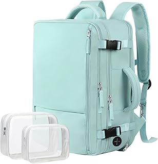 Carry on Backpack, Laptop Travel Backpack for Women Airline Approved, Personal Item Travel Bag for Men, Casual Daypack Bag for Business Work Weekend with 2 Toiletry Bags (Mint Green)