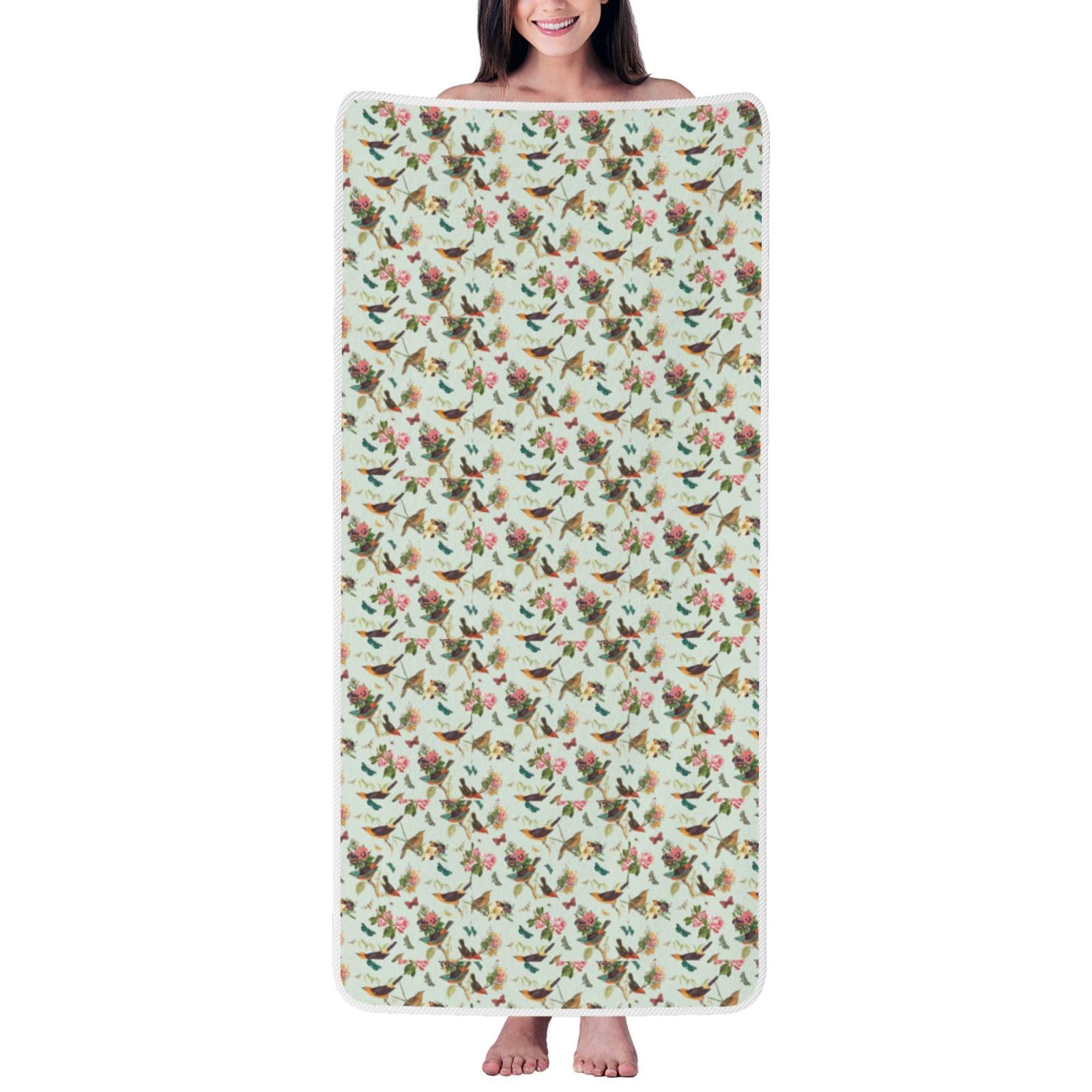 ZTPOWQA Bird Pattern Print Coral Velvet Bath Towel For Home Gym Lounging Bathroom Spa Hotel Beach Travel