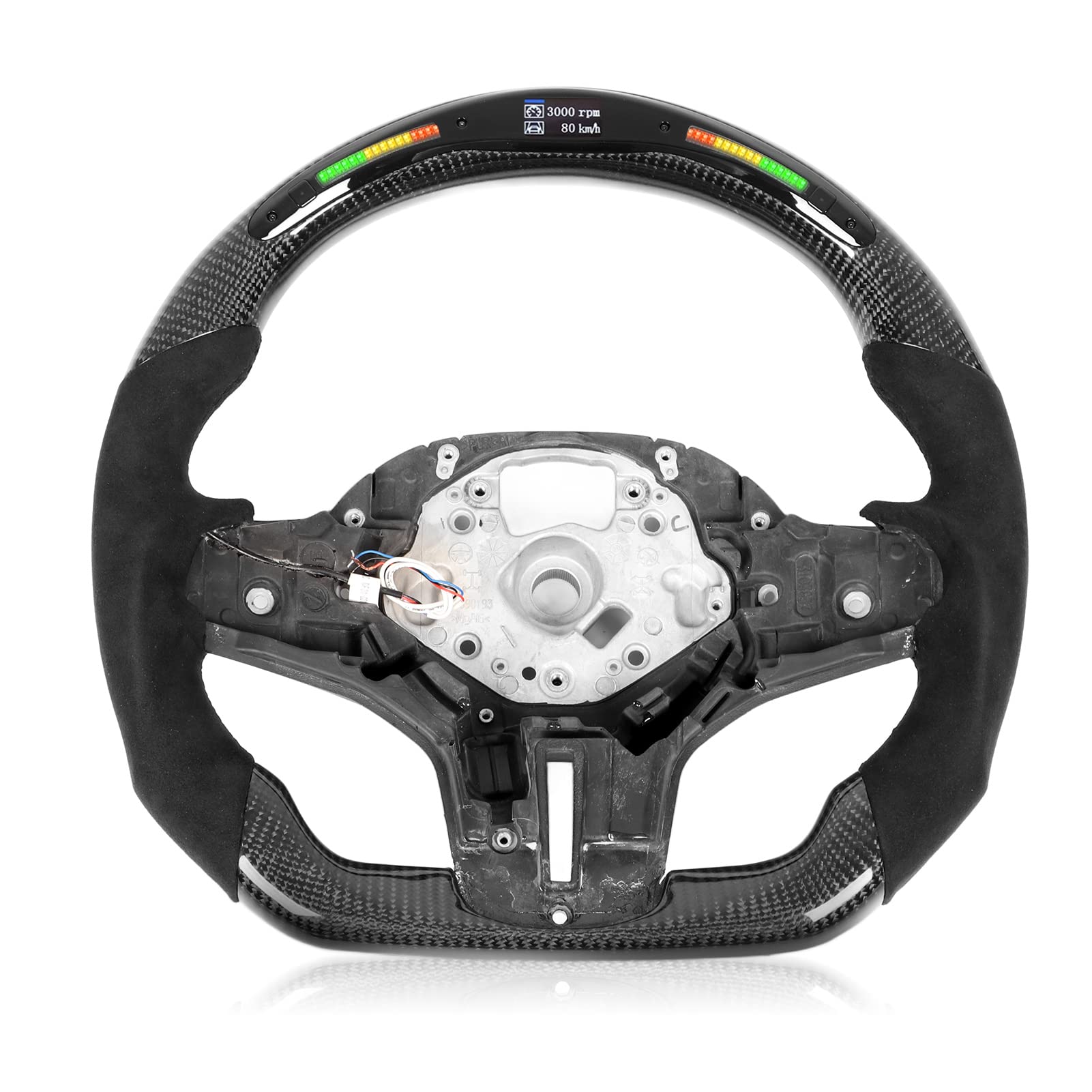 Volante in Carbonio a Forma di D, Sostituzioni del Volante da Corsa Universale, Volante Professionale a Fondo Piatto con Indicatore di Spostamento a LED, Display Dati Dinamici