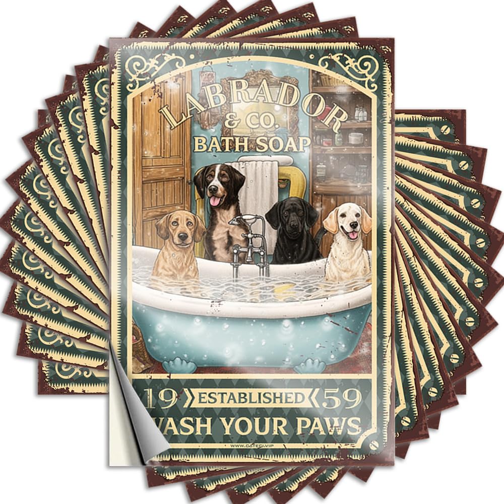 Decal Restroom Accessories Durable Vinyl - Labrador Bath Soap Wash Your Paws Hard for Surfing Use(6X9CM)
