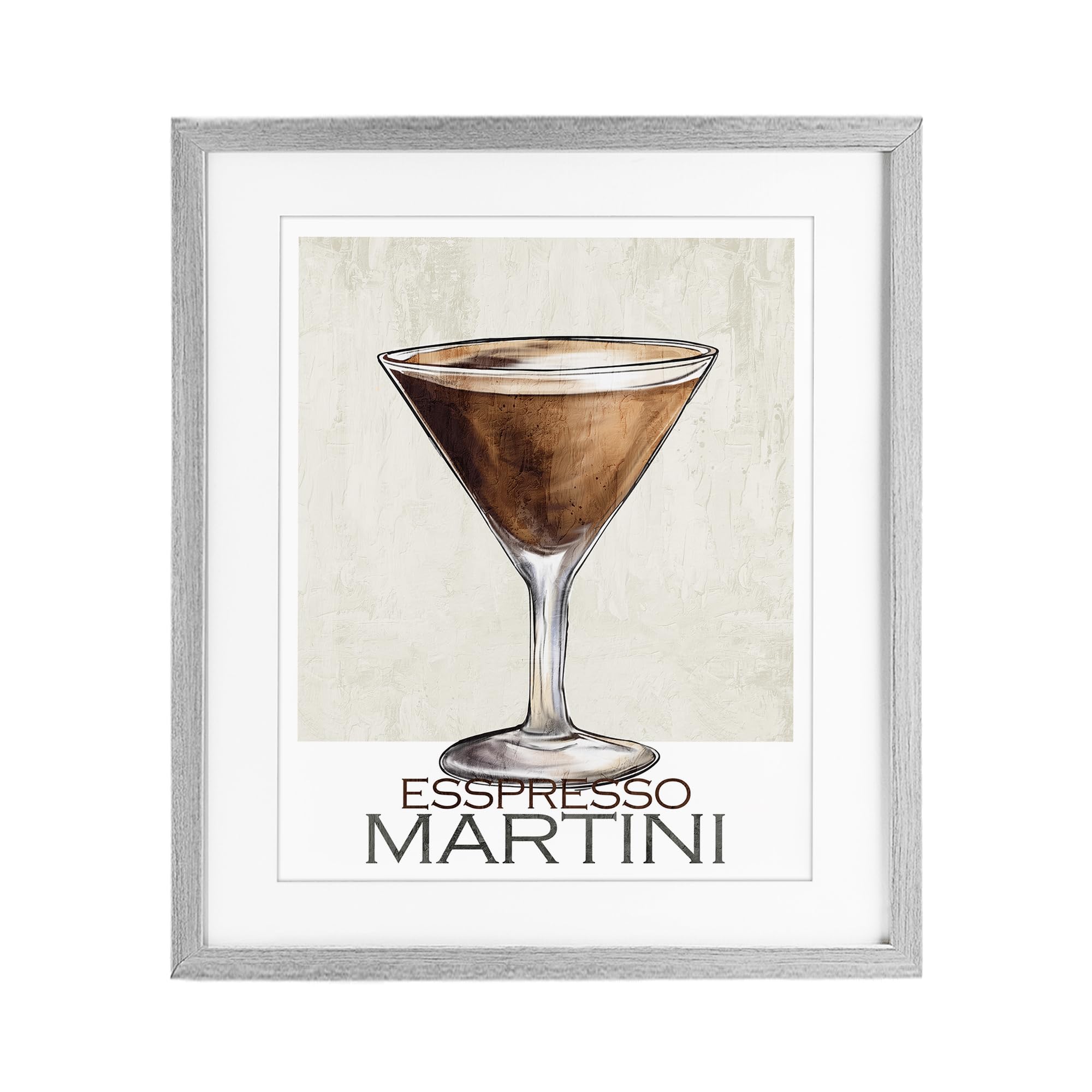 Stupell Industries Farmhouse Gray (Textured) Sophisticated Espresso Martini, 17 X 21 Inch Framed Print Under Glass