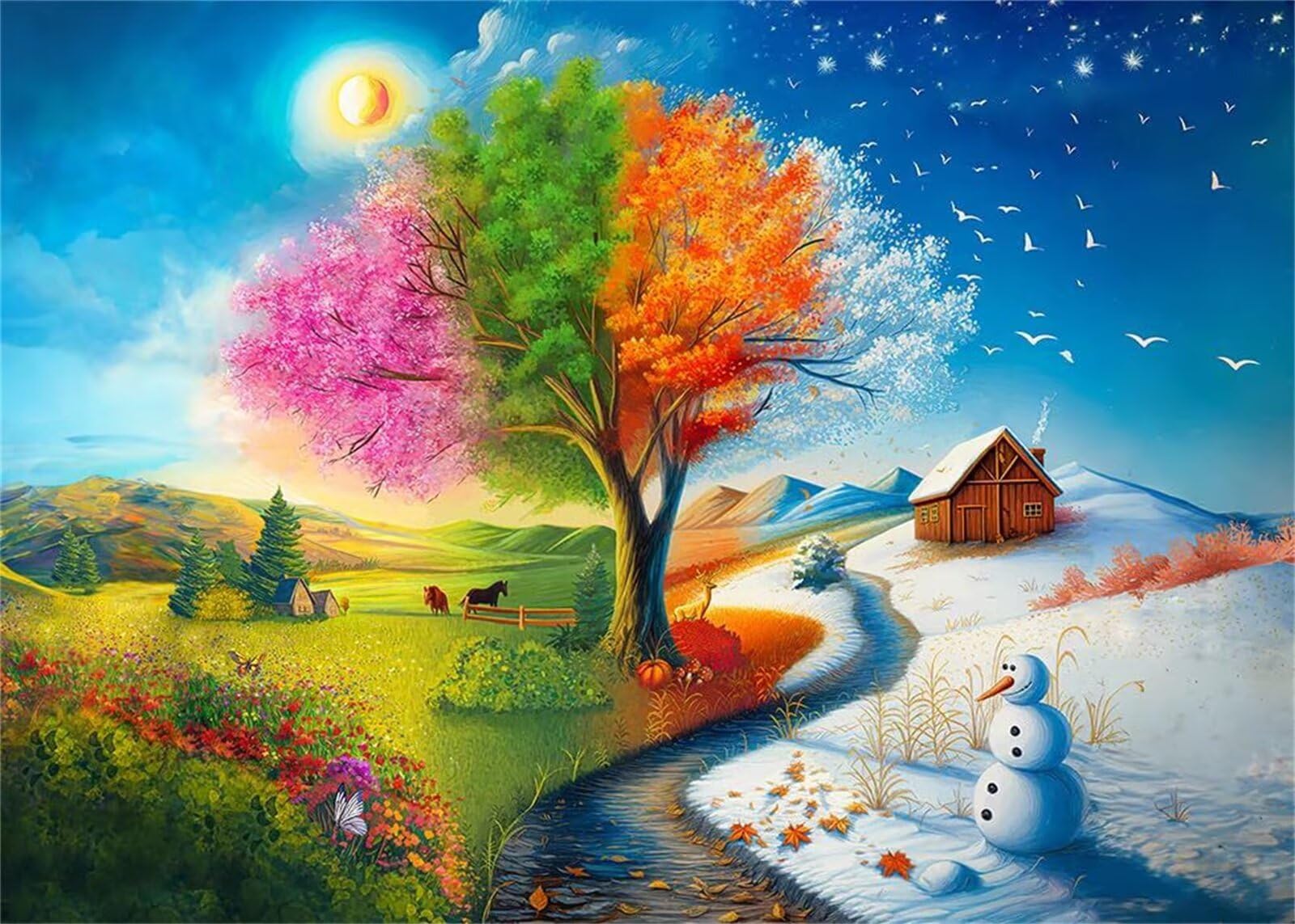 Puzzle 700 sztuk dla dorosłych, DIY Puzzle Art, Puzzle Stymulujące Zabawki Edukacyjne Wystrój Domu (Cztery Sezony Drzewo Izolacja)