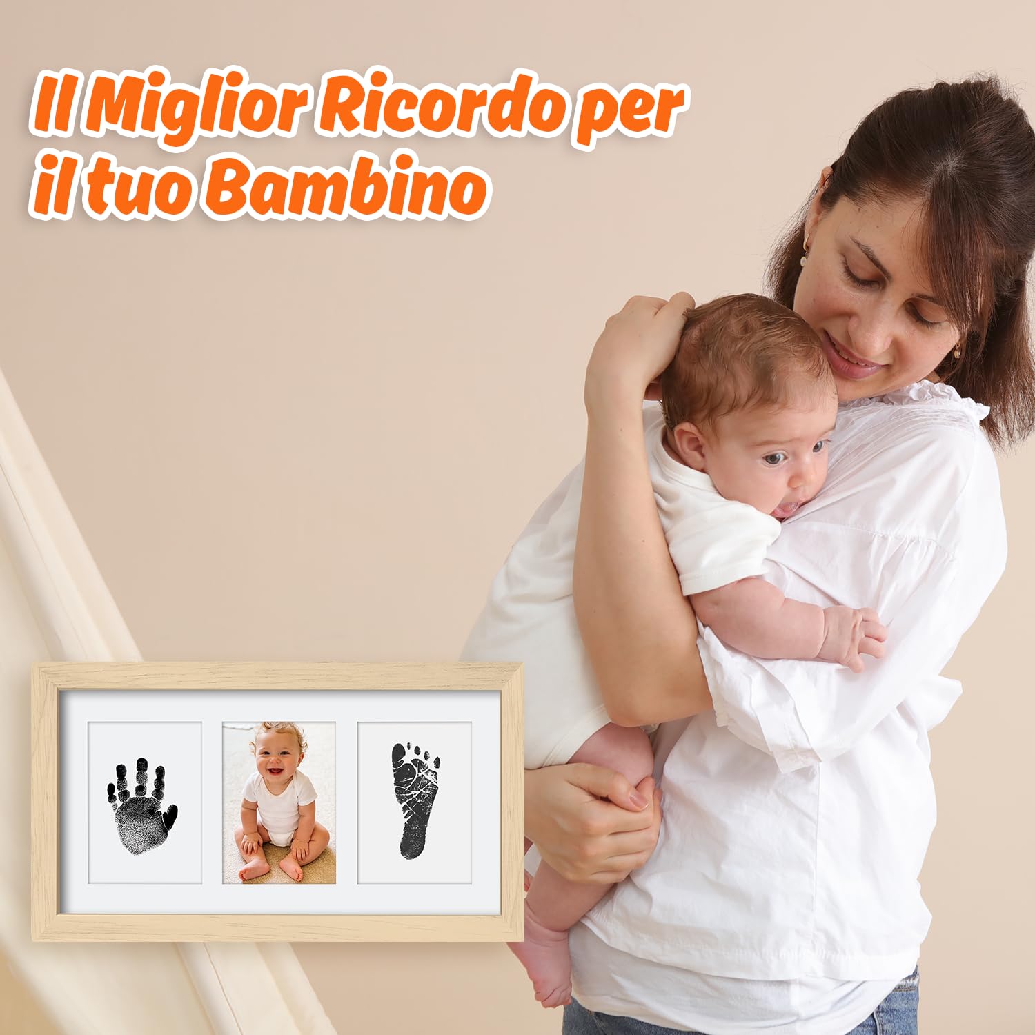 Cornice con Impronta Bimbo, Set Impronte Bimbi con un Touchpad 100% Safe For Baby Senza Inchiostro- un Ricordo per il Bambino-Oak