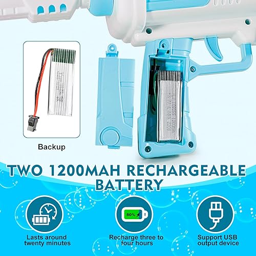 Miniatura 3 de Sofmonk Pistola de burbujas  La máquina de 64 agujeros tiene luces LED, la pistola de burbujas de mano grande tiene dos baterías recargablesseis