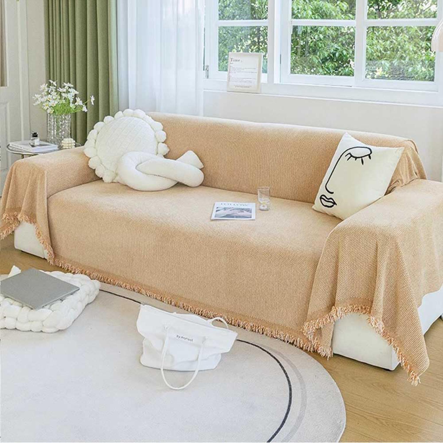 Housse de canapé d'angle antidérapante 180x420 cm à motif écossais pour grand salon
