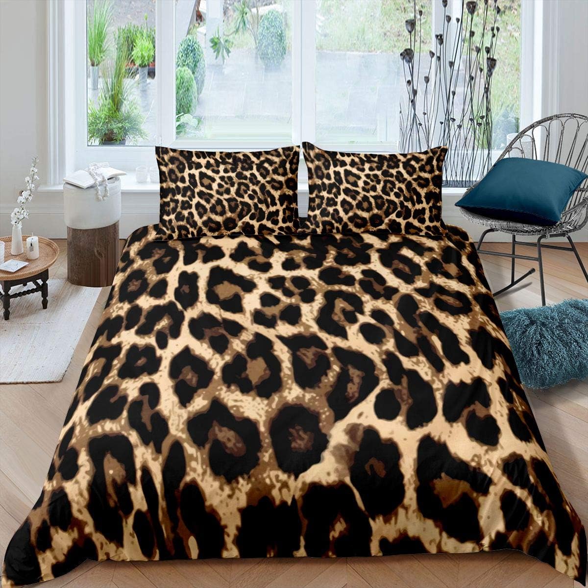 Leopard Print Comforter Cover Set Full Size Cheetah Printed Bed Duvet Cover Black Brown Leopard Bedding Sets for Children Kids Girls Women Bedroom Decorative Africa Wild Animal Theme Bedspread Cover