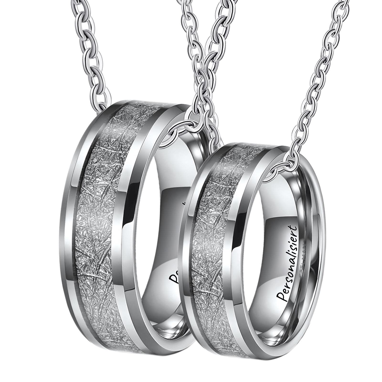 AmDxD Collar para parejas de tungsteno, 2 unidades, colgante de fibra de carbono, colgante de cadena de plata para mujer y hombre, ancho 8 mm, longitud de la cadena: 50 cm, 60 cm, tungsteno, Sin