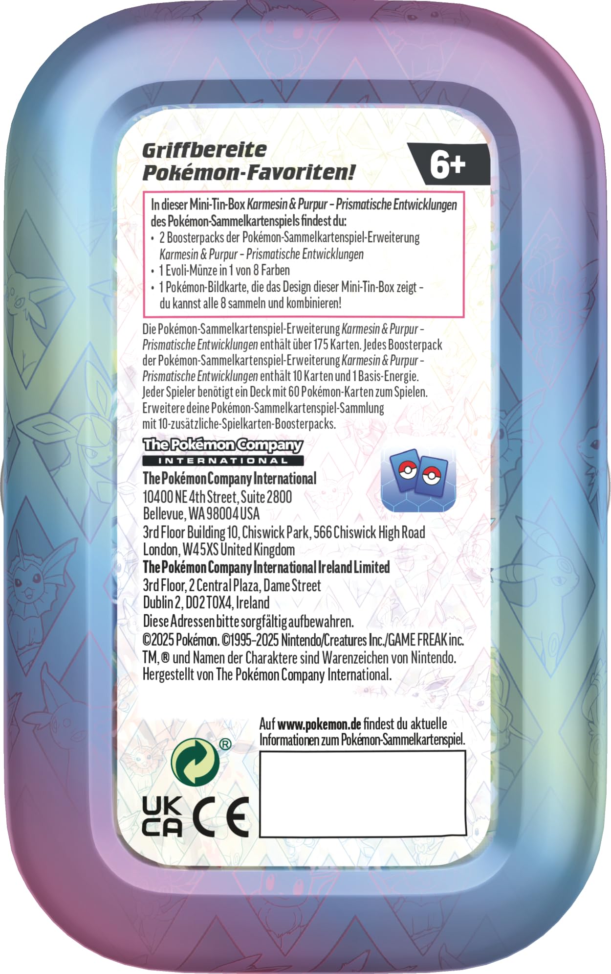 POKÉMON MINI-TIN-BOX KARMESIN & Purpur Prismatische Entwicklungen Folipurba 197105490996