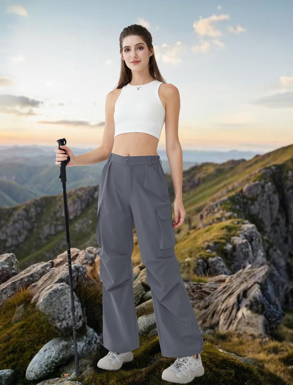 Women’s Hiking Pants Wide Leg Cargo Pants Quick Dry Lightweight Water-Resistant Travel Casual Trousers with 4 Pockets - Image 3
