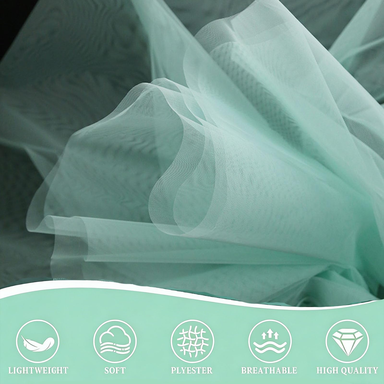 500 x 160cm Tüll Stoff Meterware, Tüllstoff Standfest, Transparent Mesh Stoff zum Nähen, Feiner Netzstoff Polyester Tüll Dekostoff für DIY Kleidung Tutu Rock Hochzeit, Dunkelgrün