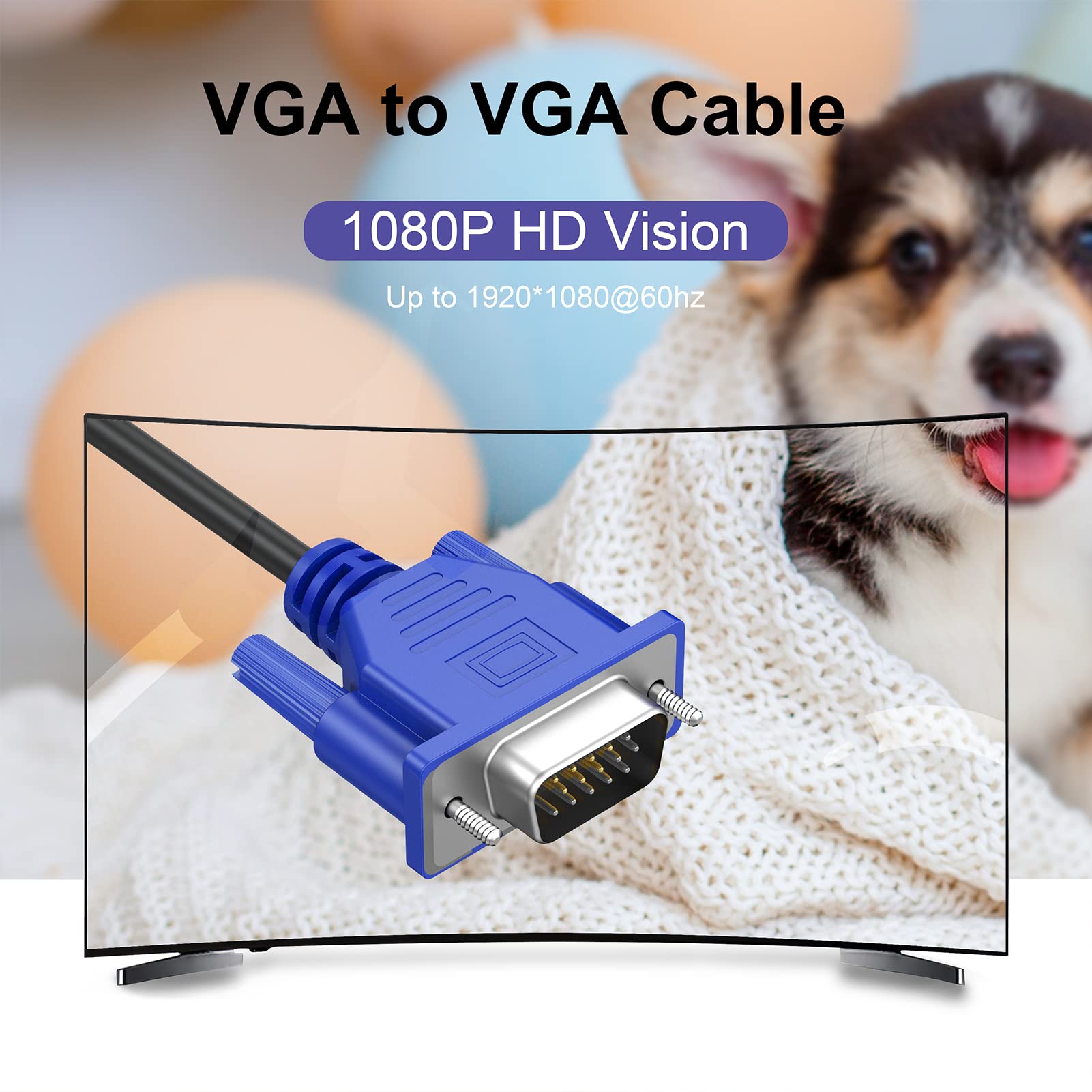 Paquete de 10 cables VGA, cable VGA para monitor de computadora, cable VGA macho a macho, cable 1080P Full HD de alta resolución para monitor de TV, proyector de computadora, 6 pies / 6.0 ft 3
