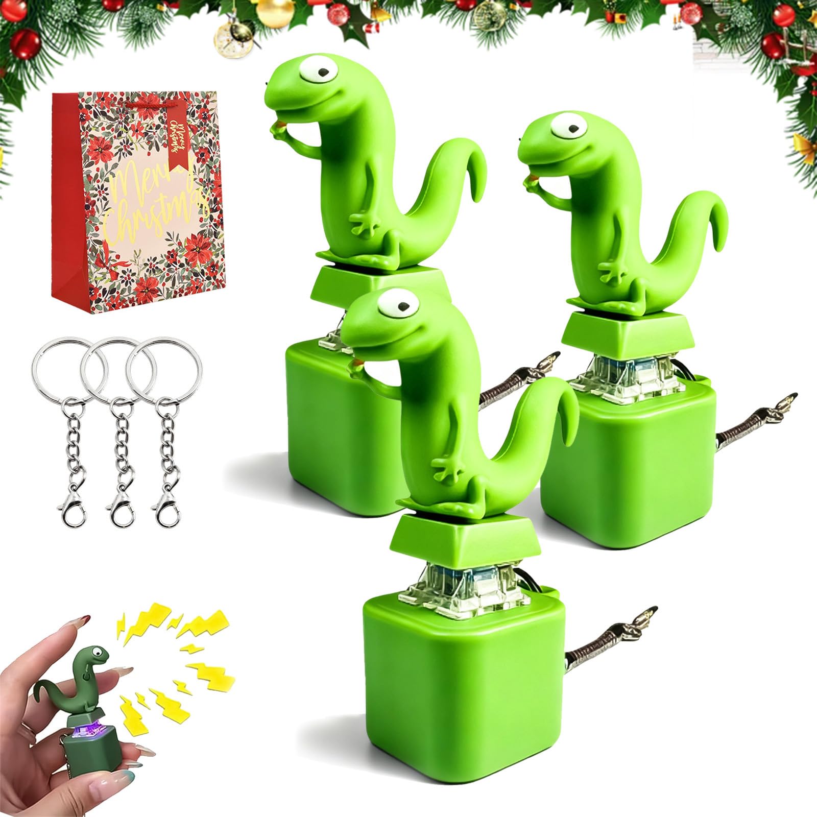 Nnbwlmaee 3Pcs Lizard Button, Lizard Keychain With Rechargeable Led Light & Realistic Croak, Lizards Push & Click Keychain, Portable Stress Reliever For Anxiety & Sensory Fun (3Pcs)