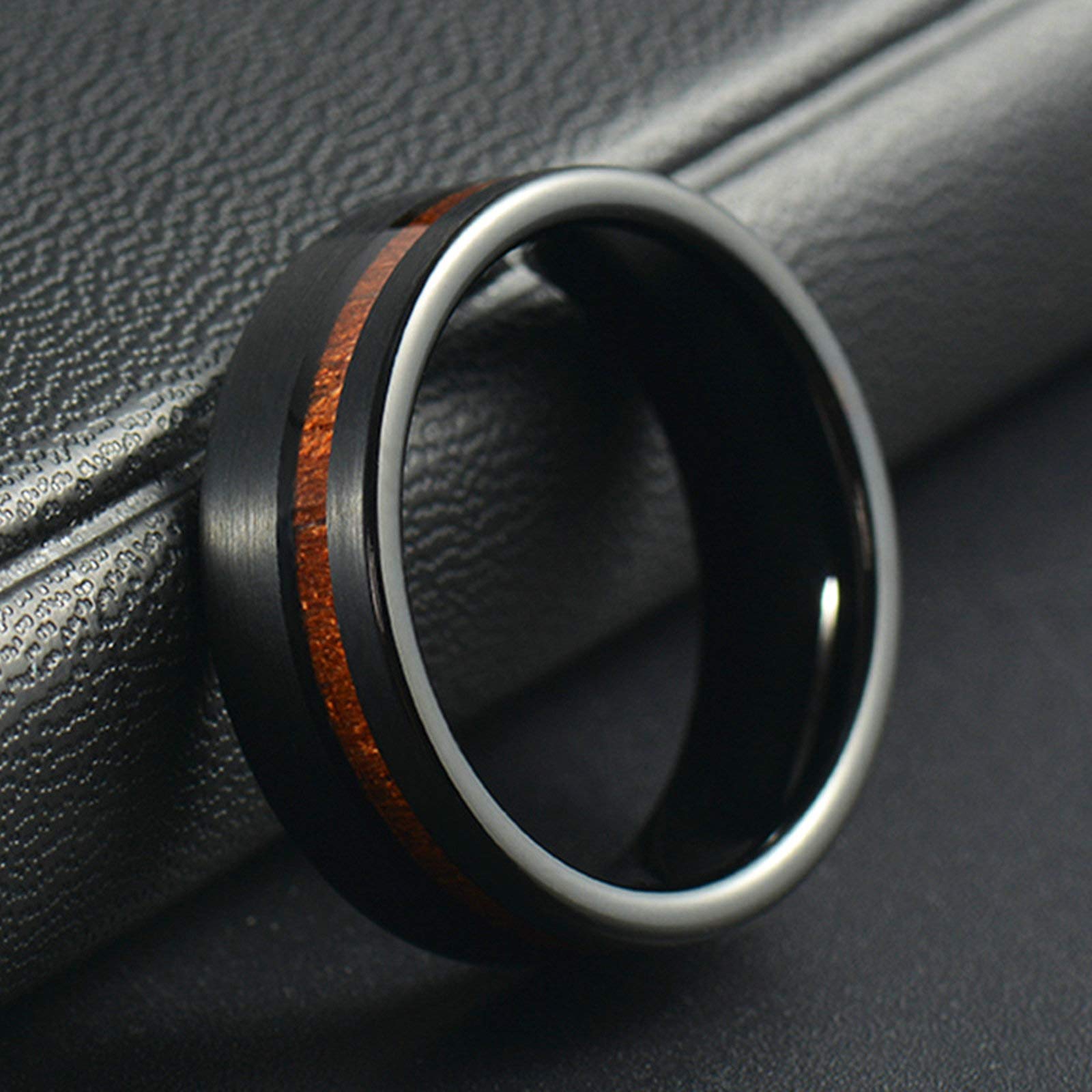 Aeici Anillo de boda para hombre y mujer, anillo con grabado de tungsteno 8 mm, anillo negro de madera