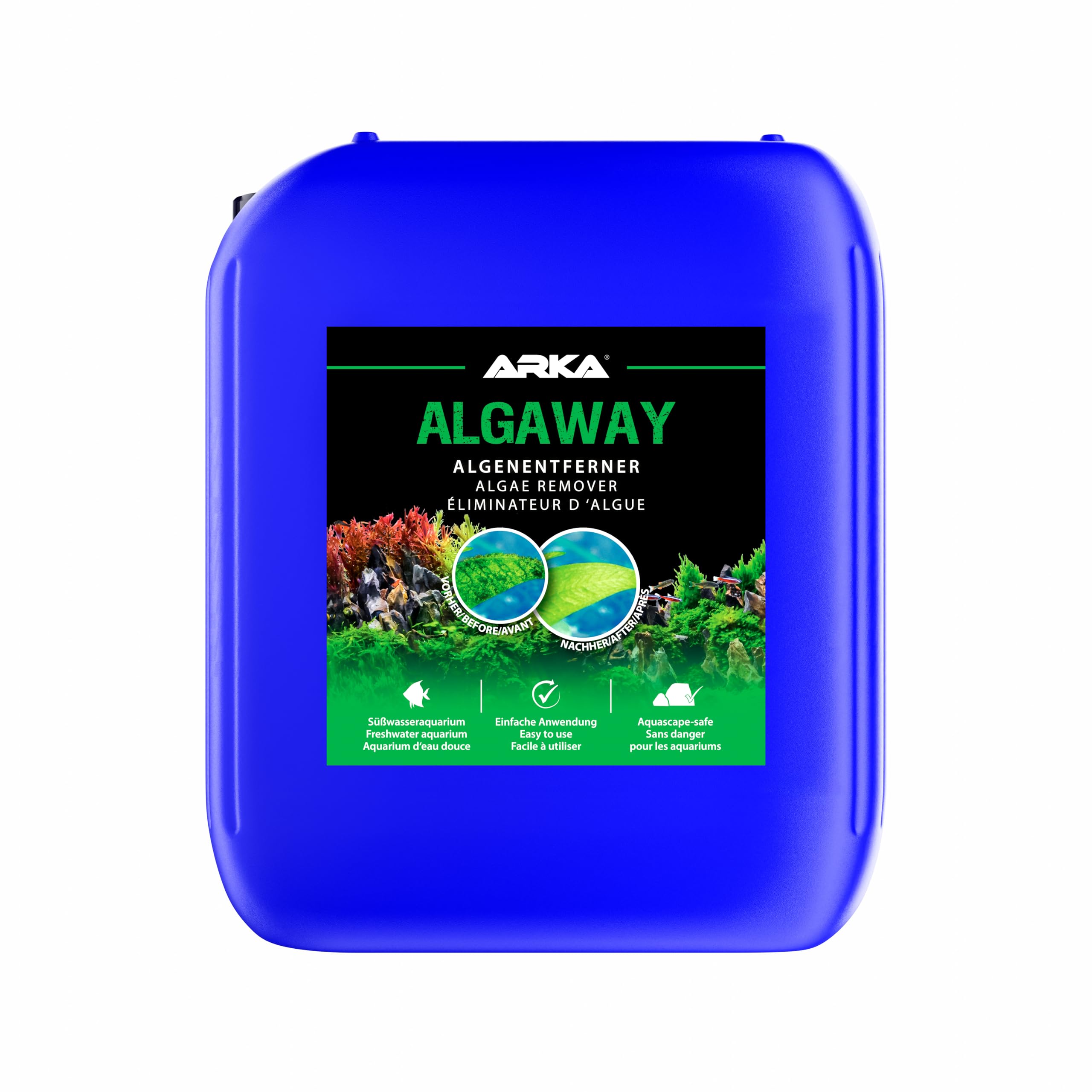 ARKA Algaway Éliminateur d’algues Aquarium 5 L – Traitement Anti-algues filamenteuses, Vertes & encroutantes – sans cuivre, sûr pour Plantes