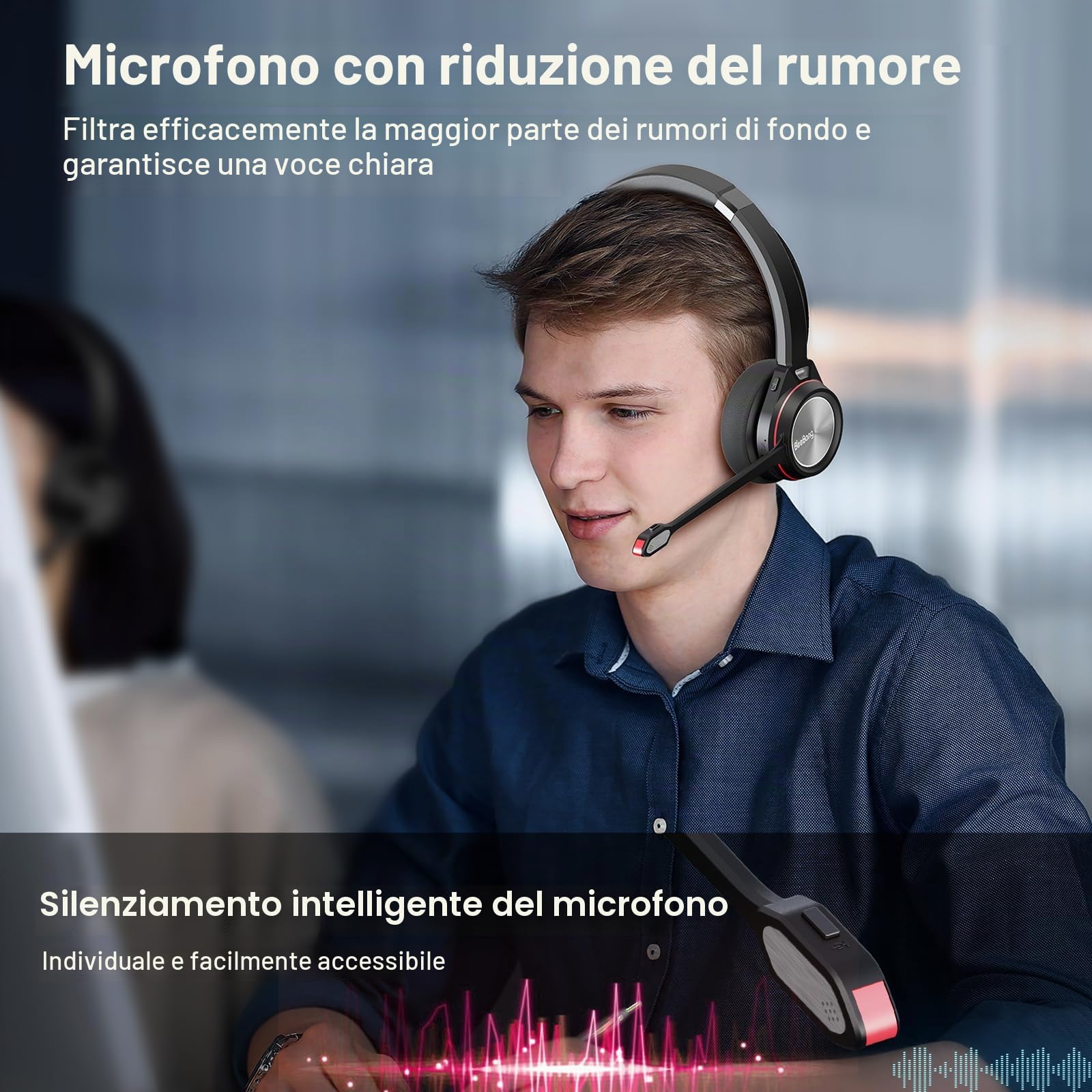 Cuffie wireless per PC, Mono 5.2, Bluetooth con microfono e dongle USB, 30 ore di conversazione, cuffie wireless per casa, ufficio, computer, team, zoom, laptop, ufficio, call center telefono