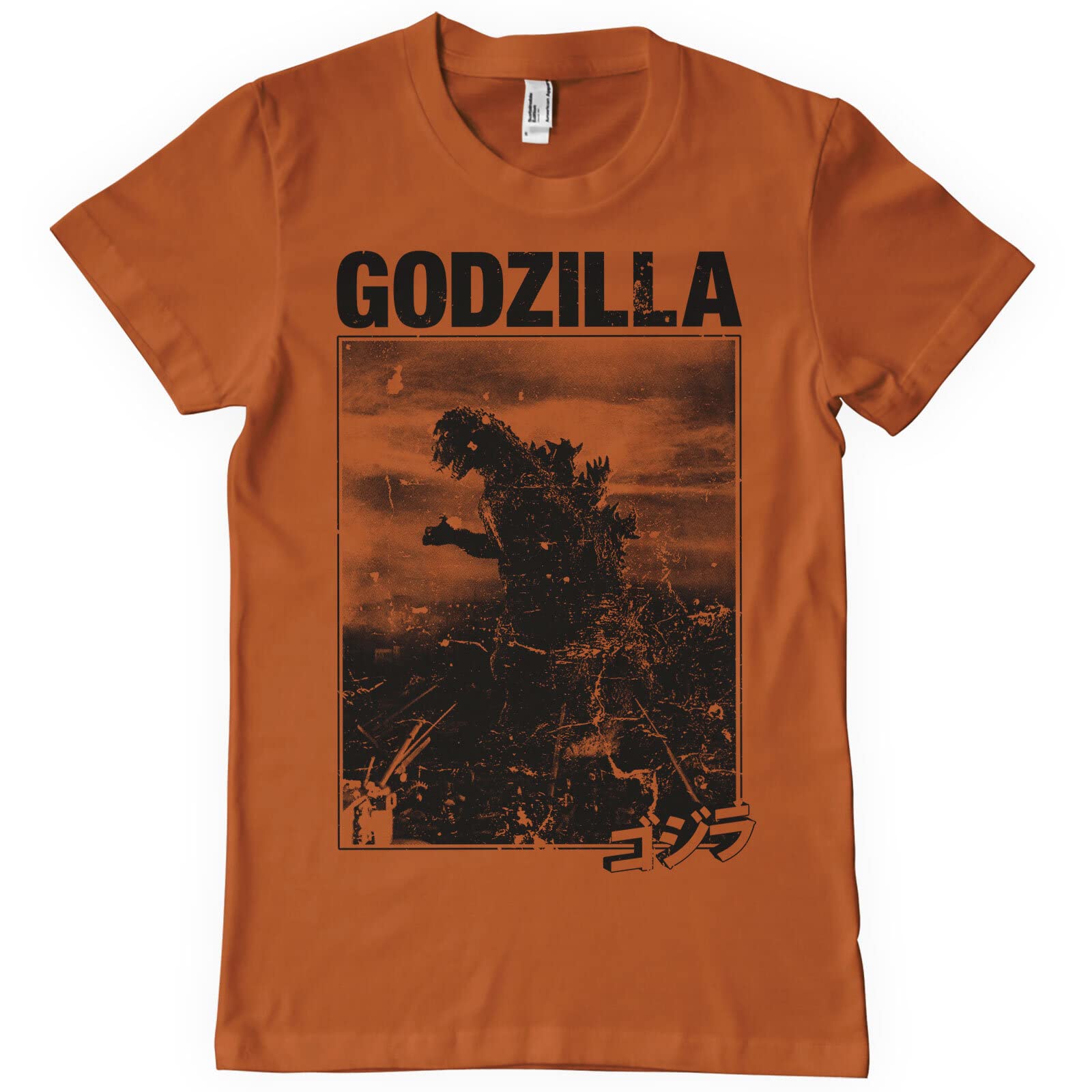 Godzilla Officially Licensed Vintage Mens T-Shirt (Burnt Orange), Large