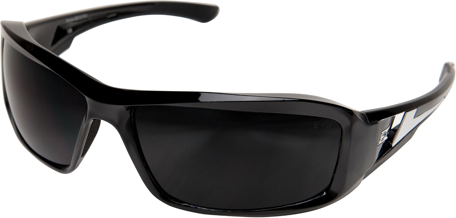 Edge XB116 Brazeau Wrap-Around Safety Glasses, Anti-Scratch, Non-Slip, UV 400, Military Grade, ANSI/ISEA & MCEPS Compliant, 5.04" Wide, Black Frame/Smoke Lens