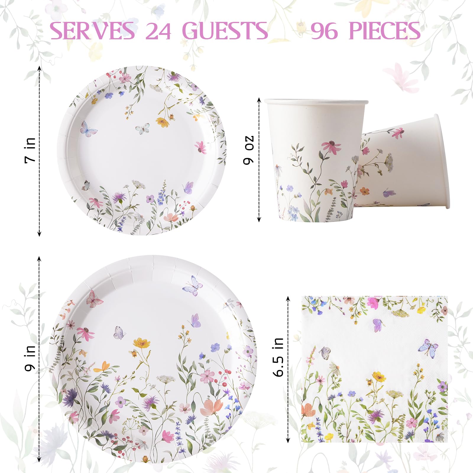 Platos y servilletas de papel floral para 24 invitados
