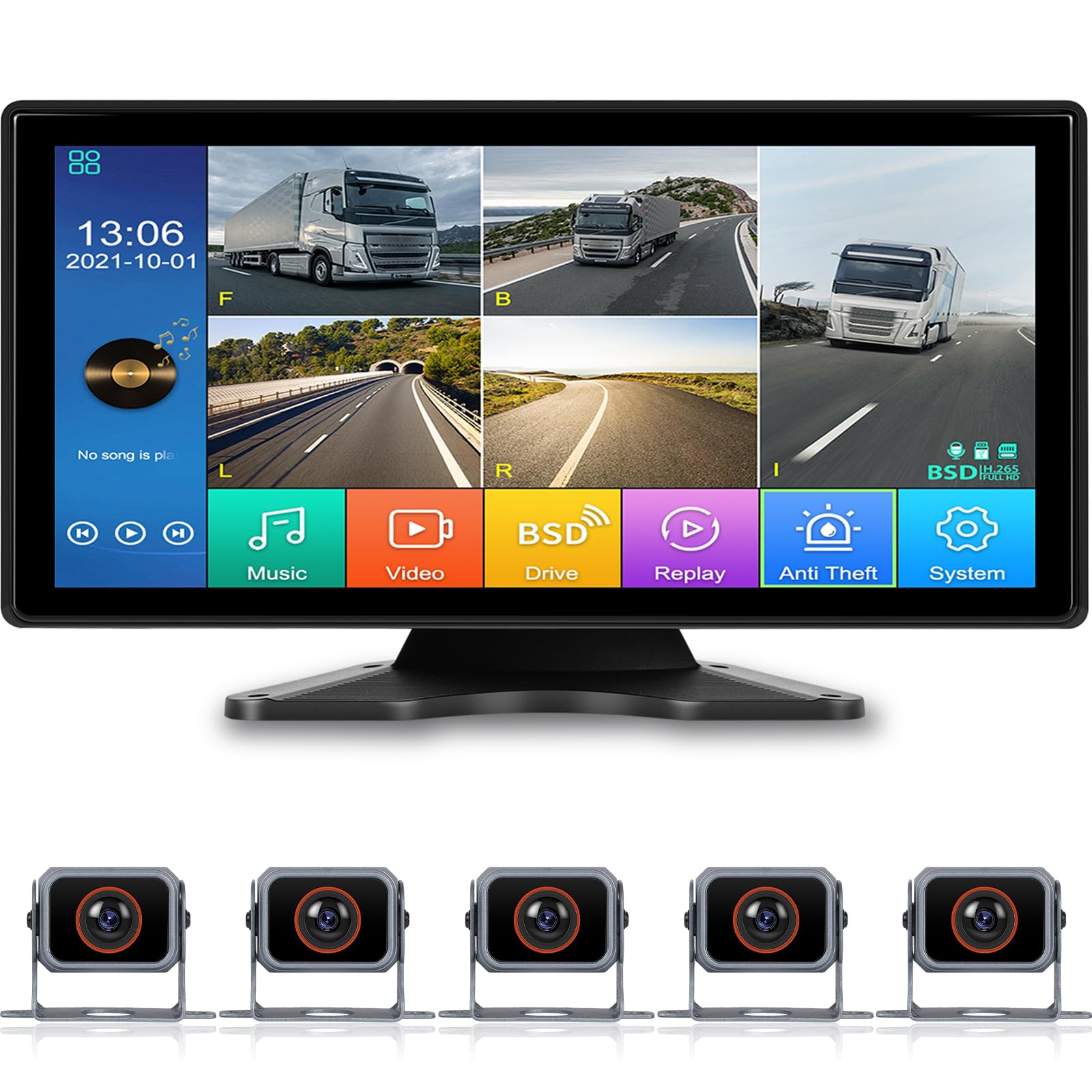 NHOPEEW Cámara de reversa de 10,36 Pulgadas con protección contra interferencias y 5 cámaras de Respaldo 1080P - Impermeable IP68 / Advertencia de Punto Ciego/Visión Nocturna/Ángulo Amplio