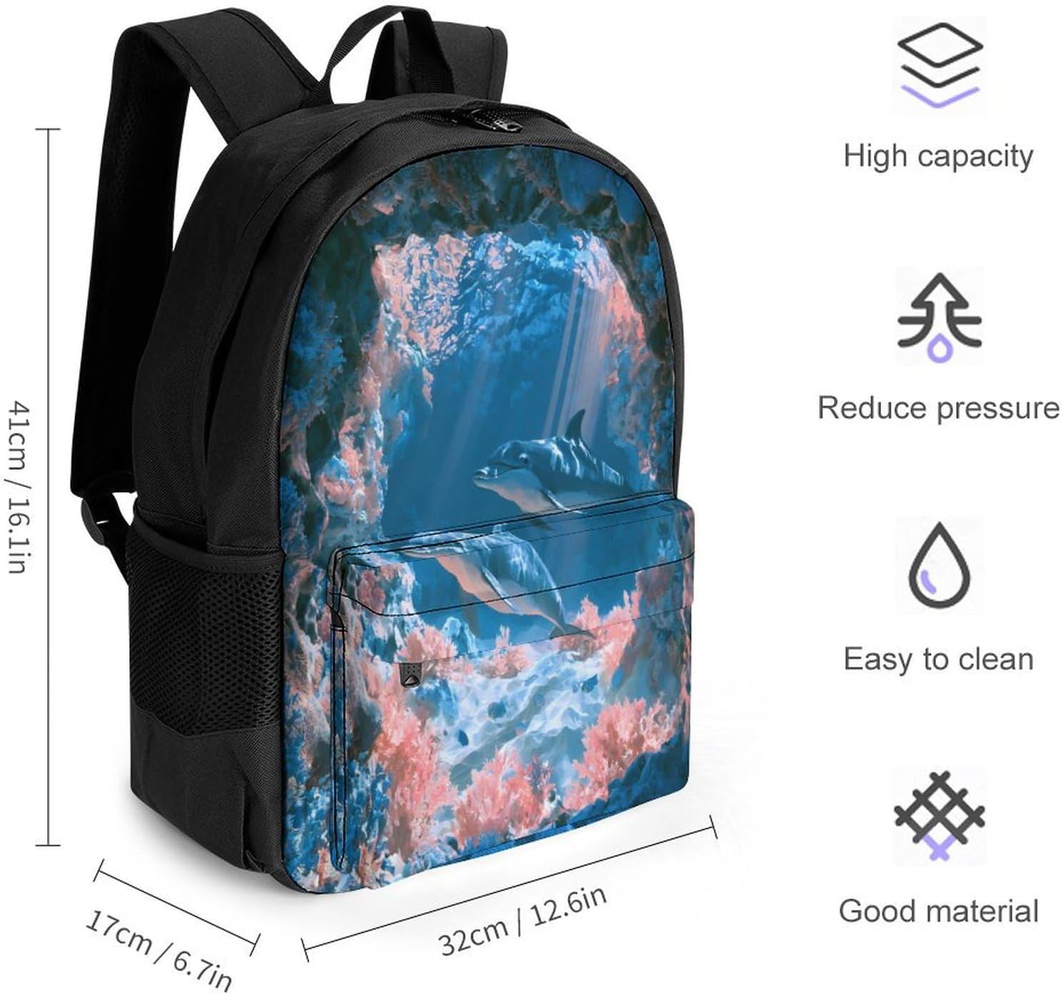Dolphins In Coral Sea Cave Backpack Lightweight Backpacks Work Bag