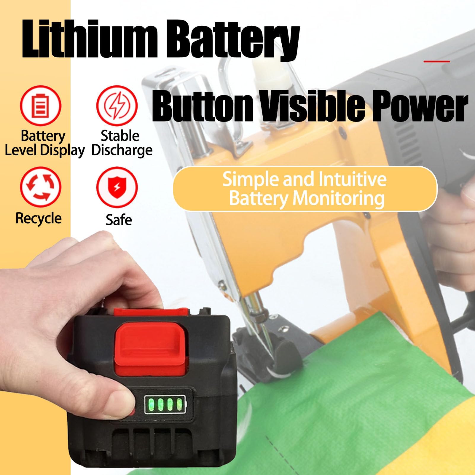 Macchina da Cucire Portatile per Sacchetti, Cucitrice Elettrica a Batteria Senza Fili, con Taglio Automatico del Filo, per Imballaggio Sacchetti Carta, Pelle di Serpente E Tessuto 4.0AH-1Battery