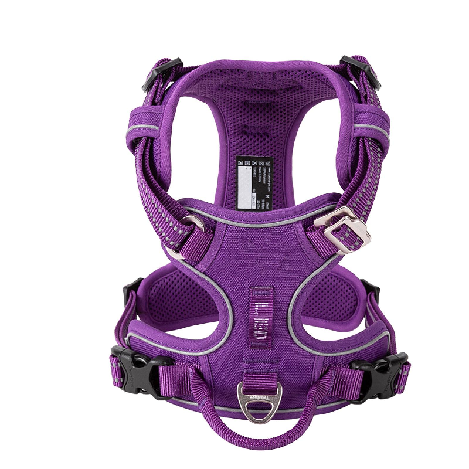 Arnés de perro de nailon reflectante para mascotas, sin tensión, ajustable, mediano, grande, travieso, chaleco de seguridad para coche, caminando, talla S, color morado