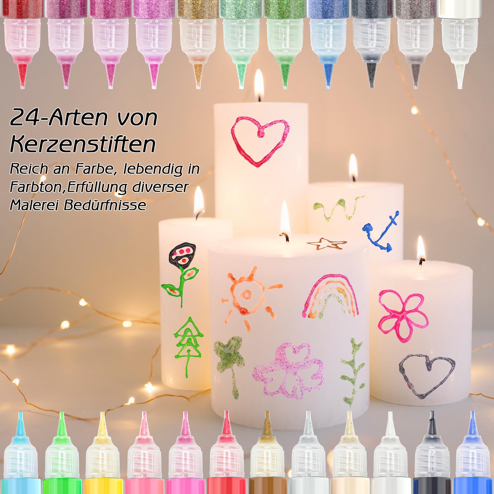 Set 17 Penne Per Candele JETOP – Colori Metallici E Base, Punta Fine 0,5 Mm, Tavolozza Inclusa, Asciugatura Rapida