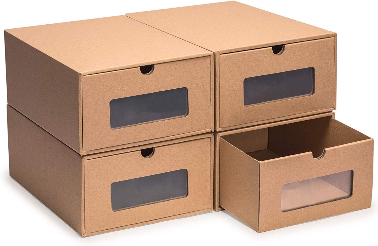WinCheer Cardboard Shoe Box 4 Pack, Durable Perspective Breathable Storage Shoes Boxes DIY Visible Cardboard Storage box with Drawer for Men Women, 13 x 9 x 5 Inch