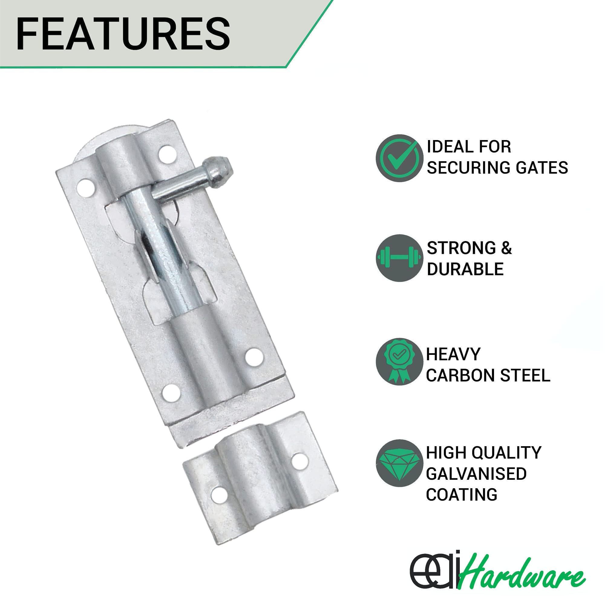 EAI Heavy Duty Tower Bolt, Galvanised, 3 Inch - Image 2