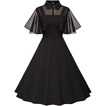 1950s Dresses for Women Vintage Goth Swing Cocktail Dress with Pockets and Chiffon Shawl