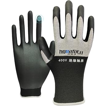 Electrician Gloves 400V Voltage Resistance Protective Gloves Work Gloves Rubber Gloves with Non-Slip Texture Touchscreen for Electrical Maintenance Grey