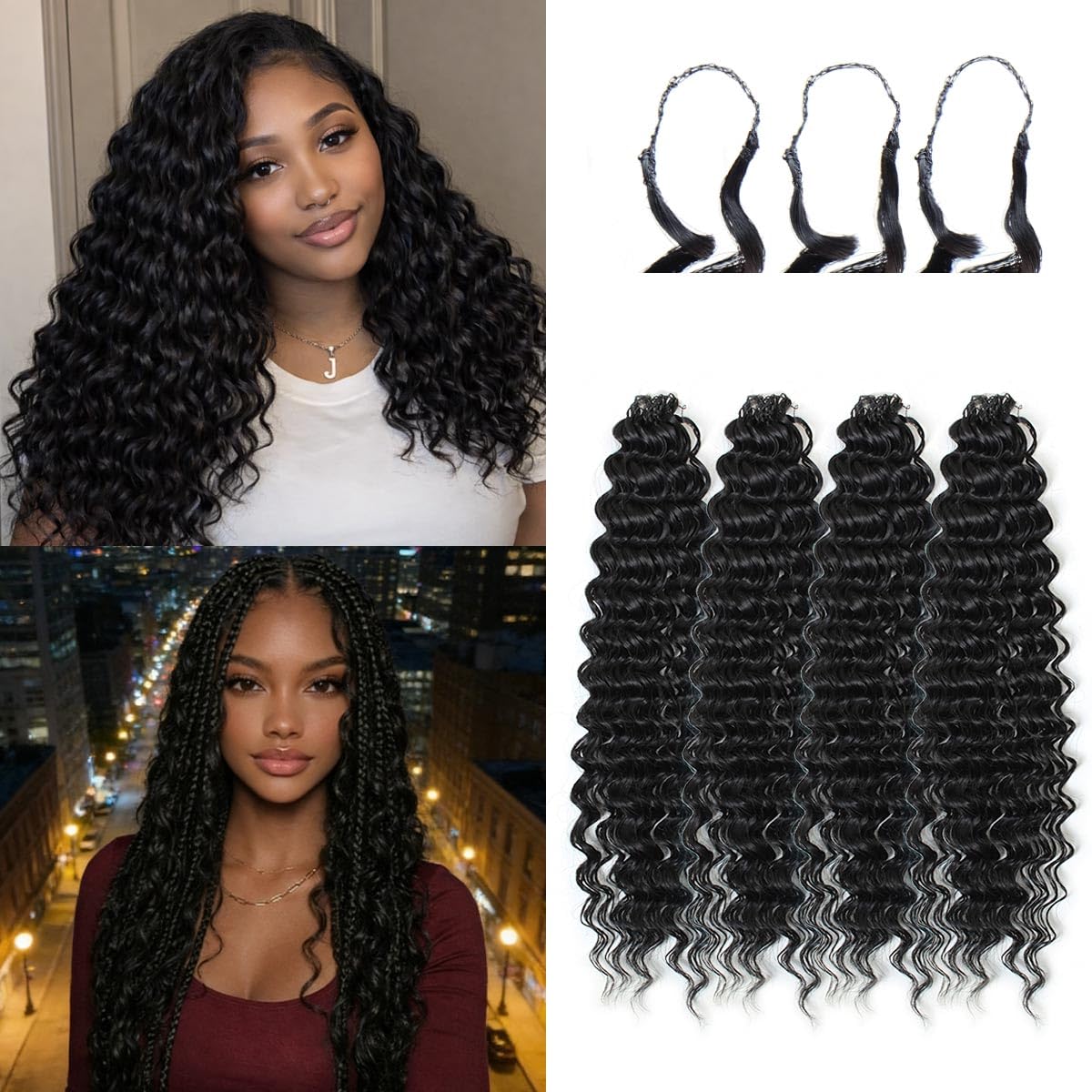 KRALER Feather Crochet Hair Extensions for Women 18 Inch 100 Strands Miracle Knots Feather Crochet Hair Pre-Separated Invisible Synthetic Curly Deep Wave Crochet Hair(100strands Natural Black)