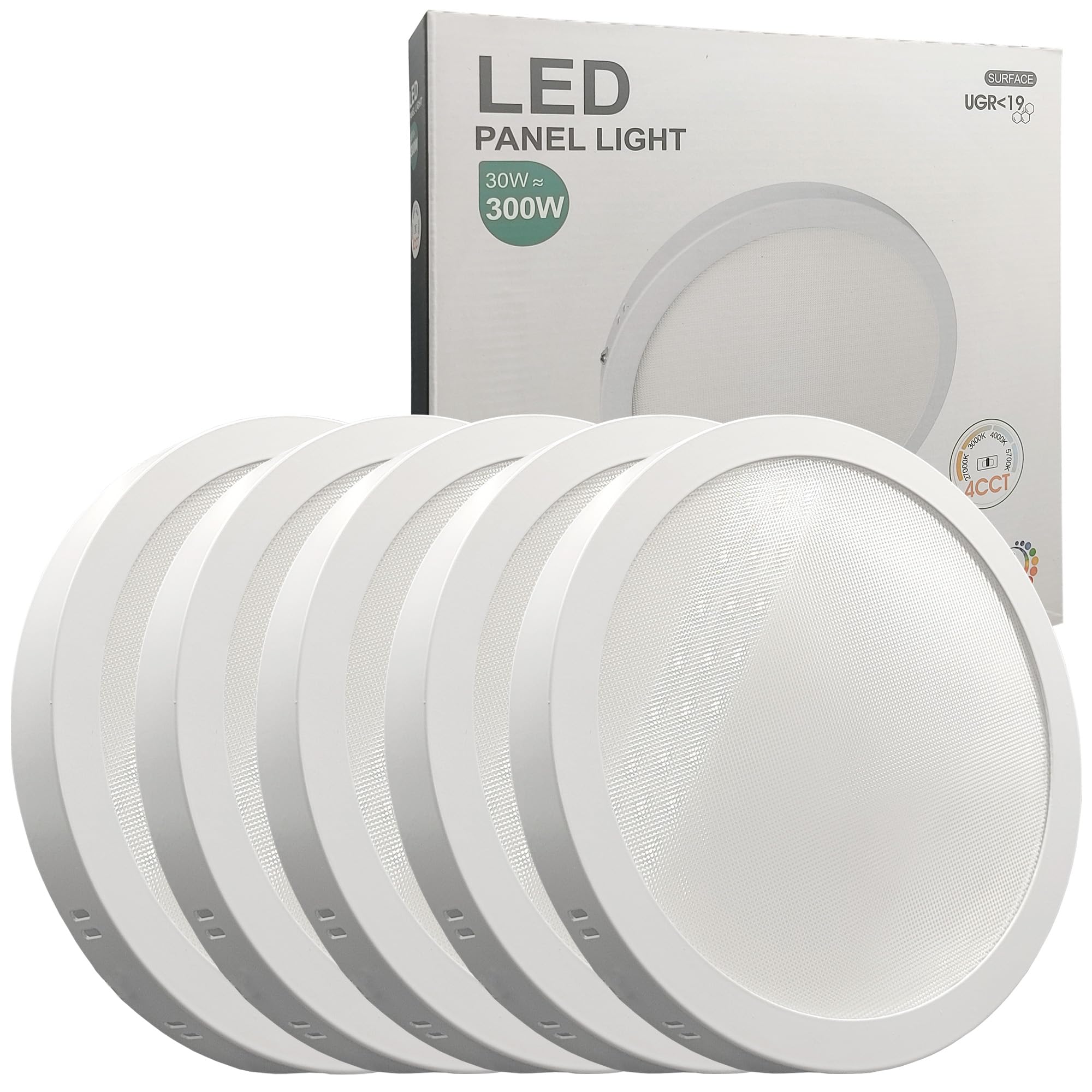 FactorLED ¡NOVEDAD! Plafón Led Circular, 30W (300W), 3600Lm, Ø29cm, Downlight Panel Superficie Redondo para Techo, Antideslumbramiento, Luz Seleccionable 4CCT 2700K-3000K-4000K-5700K (5, 290 mm)