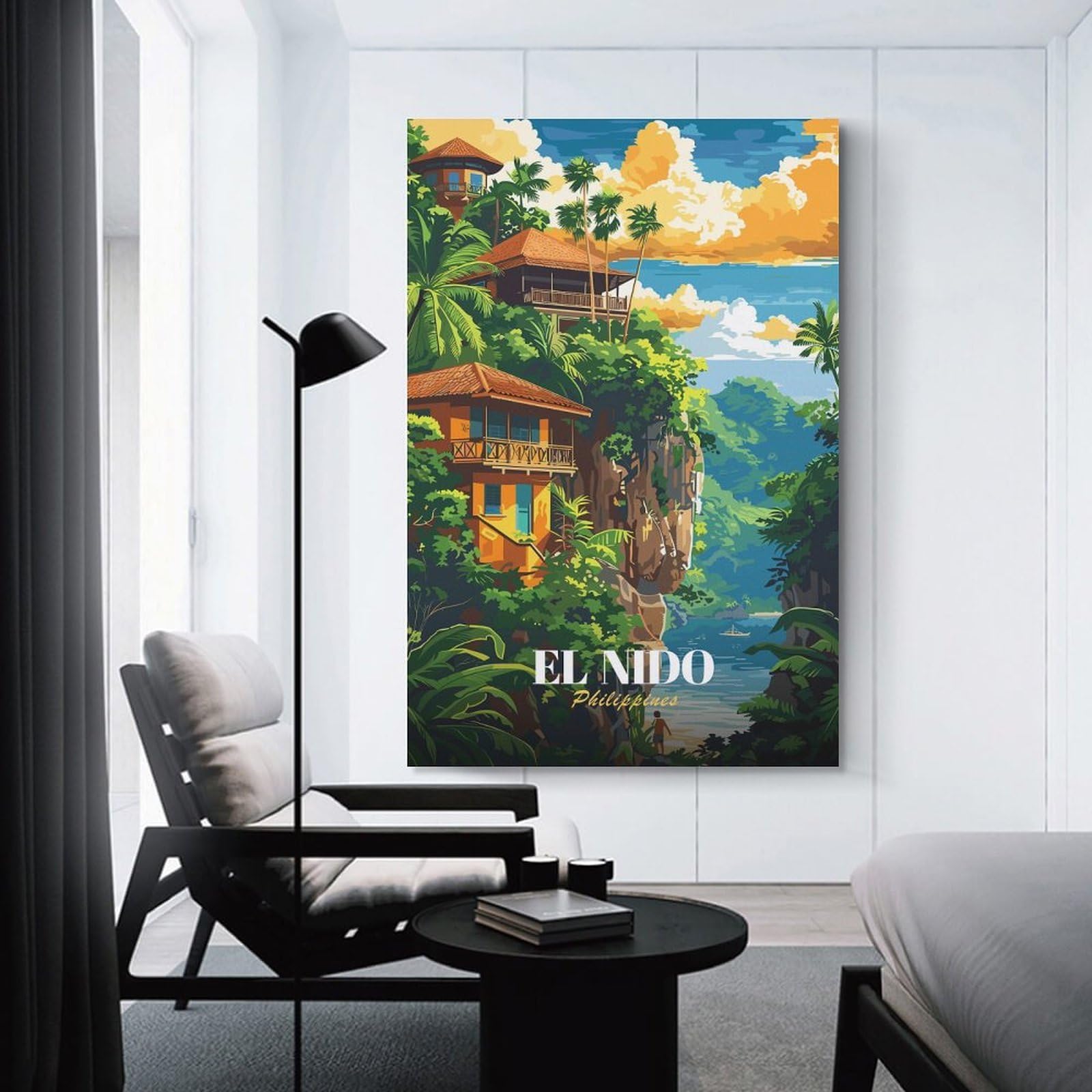 Junmoney Unframe-Style-3 Wall Decor Canvas Print El Nido Philippines Travel Poster, 24X36inch(60X90cm), For Living Spaces, Bedrooms Or Relaxed Rooms, A Home Accent With Warm Character