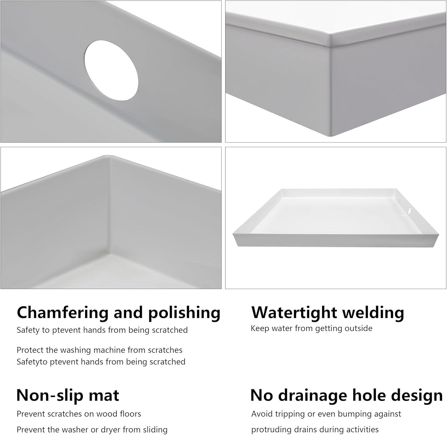 Heavy Duty Washing Machine Drain Pan 19 Guage Thick Stainless Steel 32X30X2-1/2in, Including 1" Drain Fittings (Matte White)