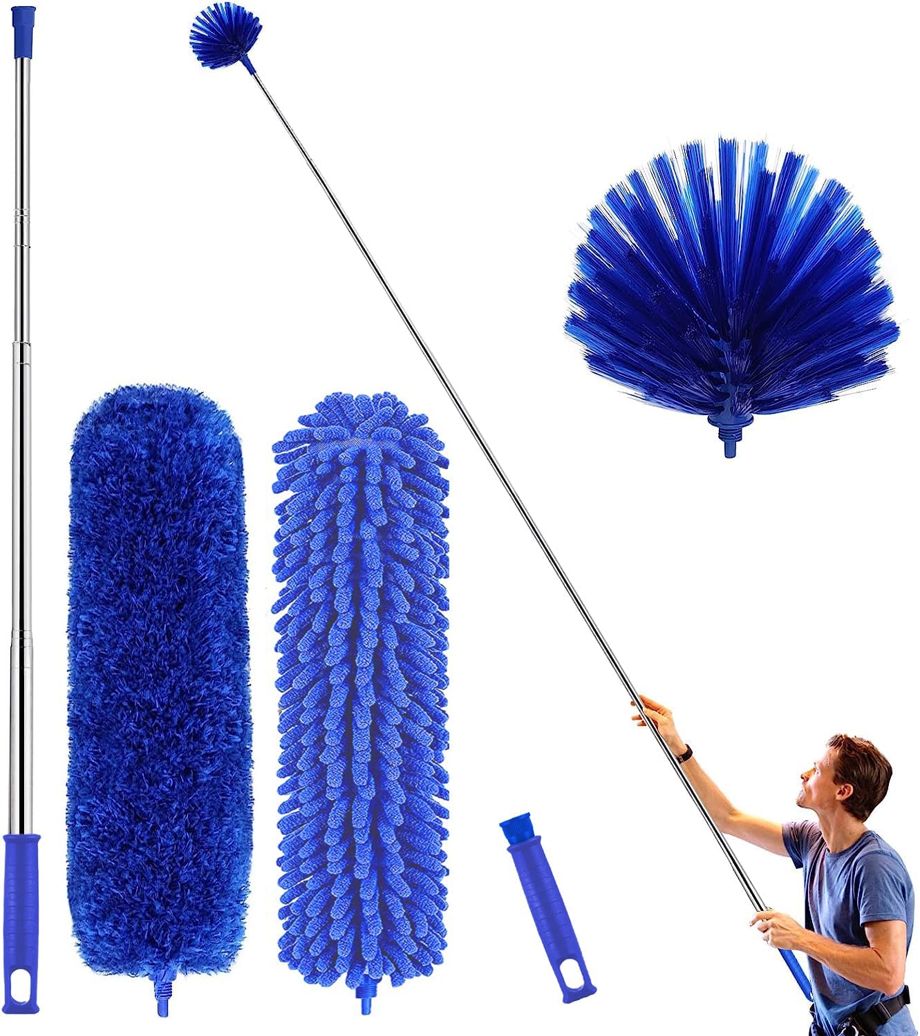 – Microfiber Duster, Feather Duster Cleaning Kit with Telescoping Extension Pole 30-81 Inch, Reusable Bendable Dusters, Washable Lightweight Dusters for Cleaning Cobwebs Ceilings Fans