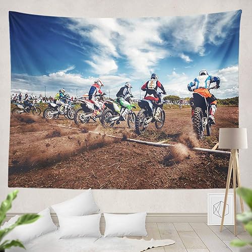 Miniatura 3 de KULUSSY Tapiz para colgar en la pared, para iniciar moto, motocross, motocross, sendero de motocross, acción de aire activo, fiesta de cumpleaños,