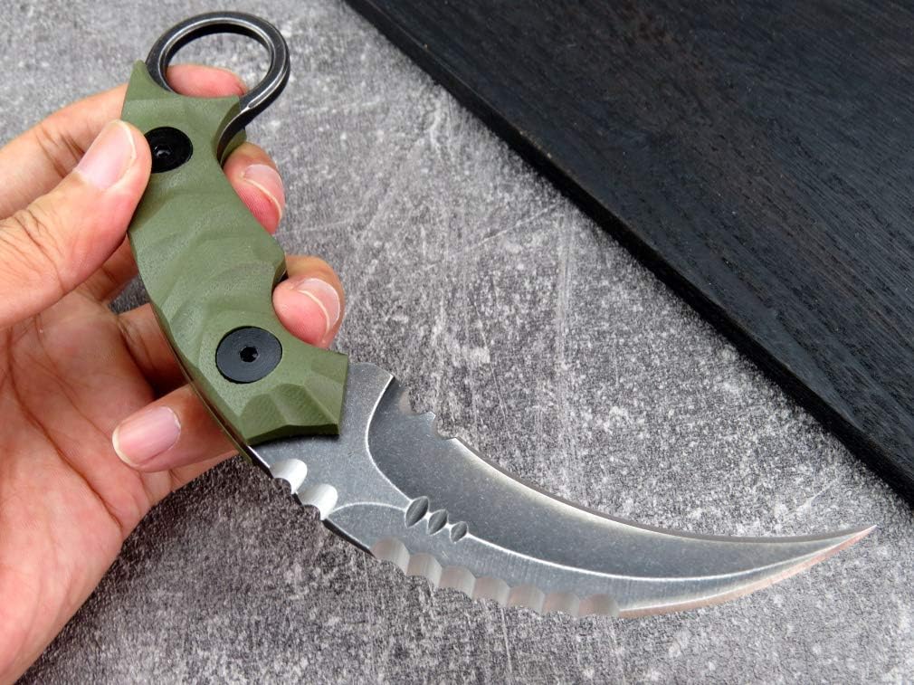 Ccanku C1691 Fixed Blade Knife D2 Steel G10 Handle 4 Inches,Outdoor Survival Claw Teeth Knife,Camping EDC Tools, Kydex Sheaths … …